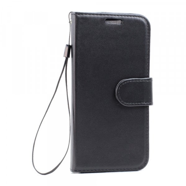Wholesale Galaxy S7 Folio Flip Leather Wallet Case with Strap (Black)